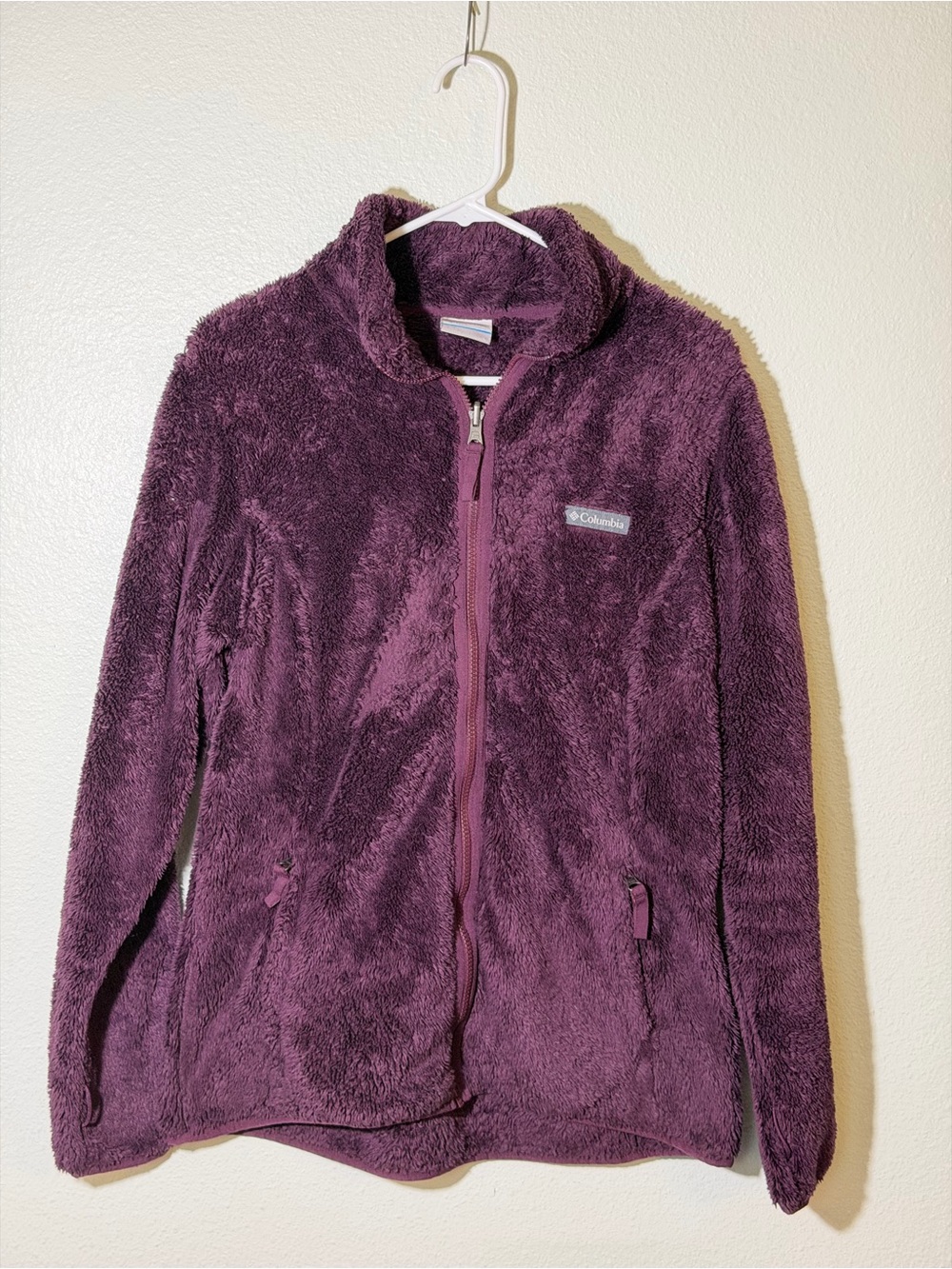 Columbia Fire Side Sherpa Fleece Jacket Women's Sz Large Burgundy Full Zip Cozy